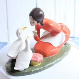 Vintage Hand Painted Girl with Geese Figurine